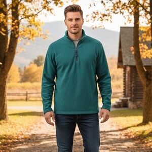 Ebtek Eddie Bauer Polartec Fleece Jacket Mens Sz XL Tall Green Full Zip Long Slv